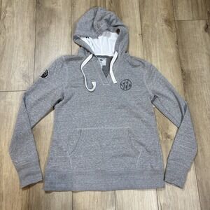 Roots‎ Pullover Hoodie Size L Gray Heathered Womens V Neck Cotton SEC